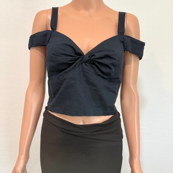 Anthropologie Maeve medium off the shoulder smocked linen crop top TS 2711 - Picture 6 of 9